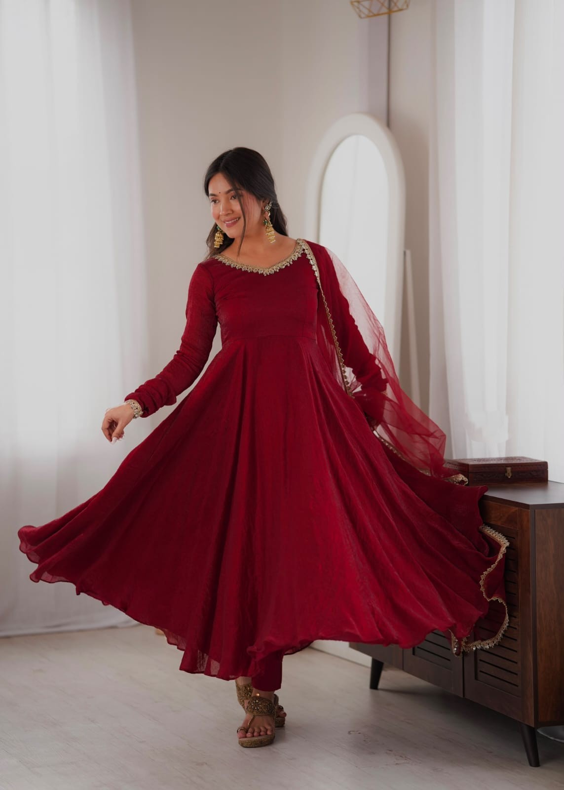 Doremon Crush Gown with Real Mirror Work Lace Border